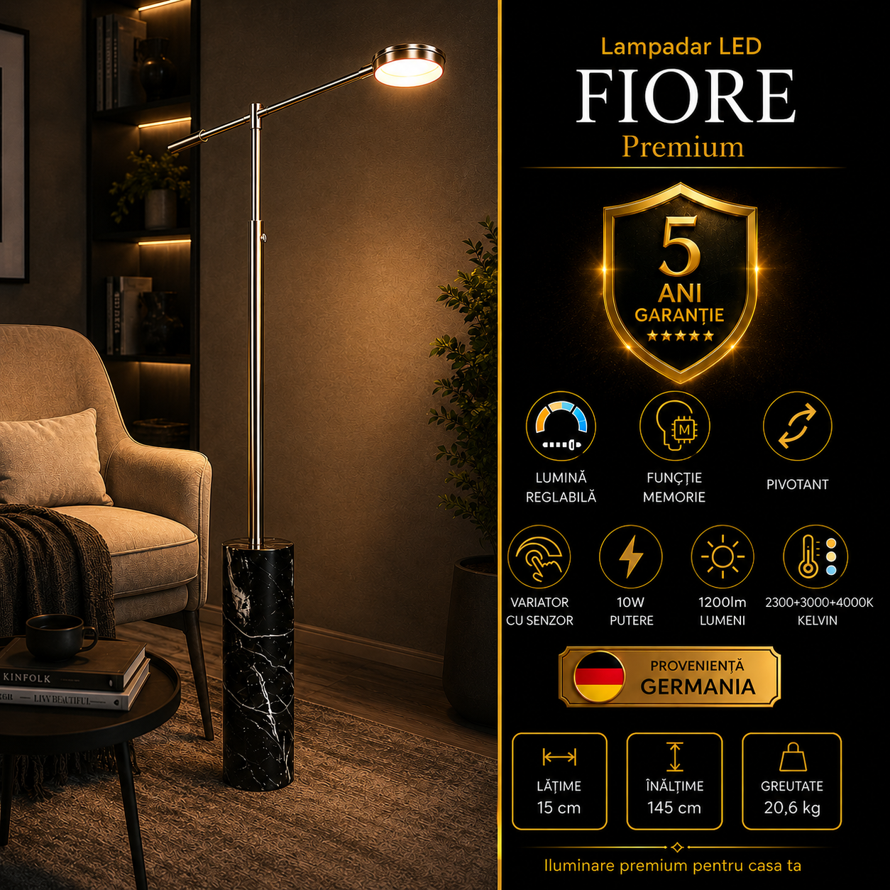 Lampadar LED Premium Fiore Silver 145CM