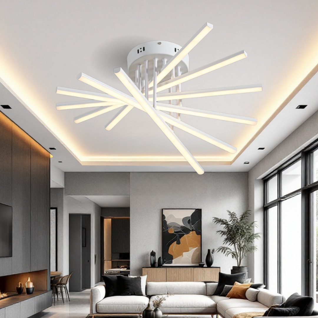 Lustra LED 96W Fano 6 Elemente ALB Echivalent 600W cu Telecomanda