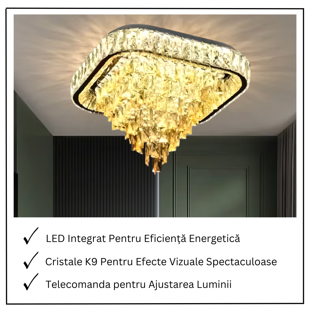 Lustra LED Cristal Aplicata Royalty Square Telecomanda Echivalent 800W