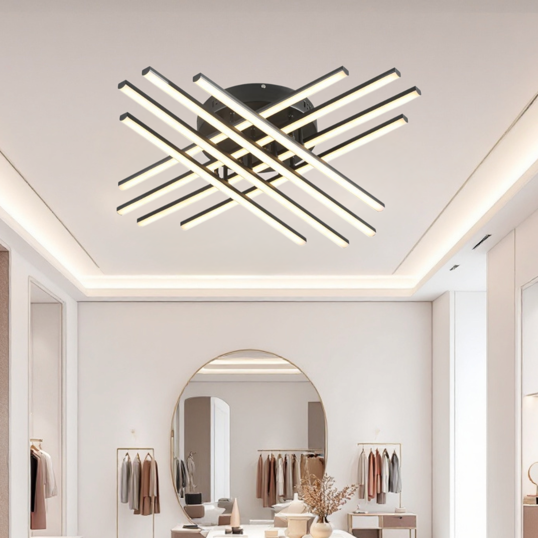 Lustra LED 144W X cu 8 Linii NEGRE Echivalent 1000W cu Telecomanda