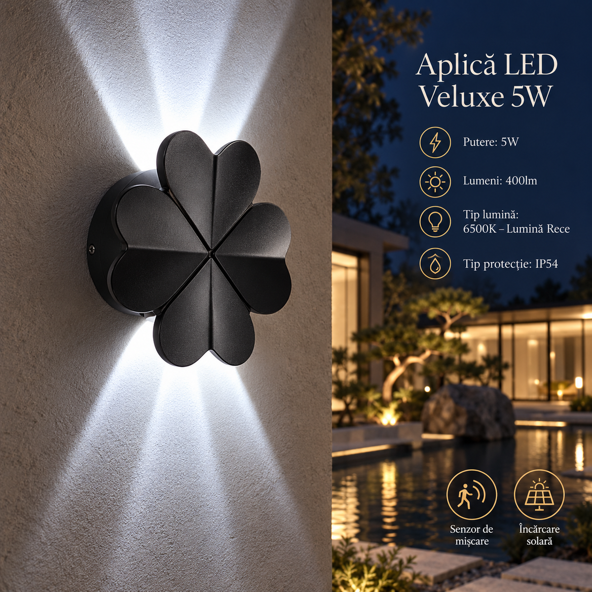 Aplica LED Exterior VELUXE 5W Neagra