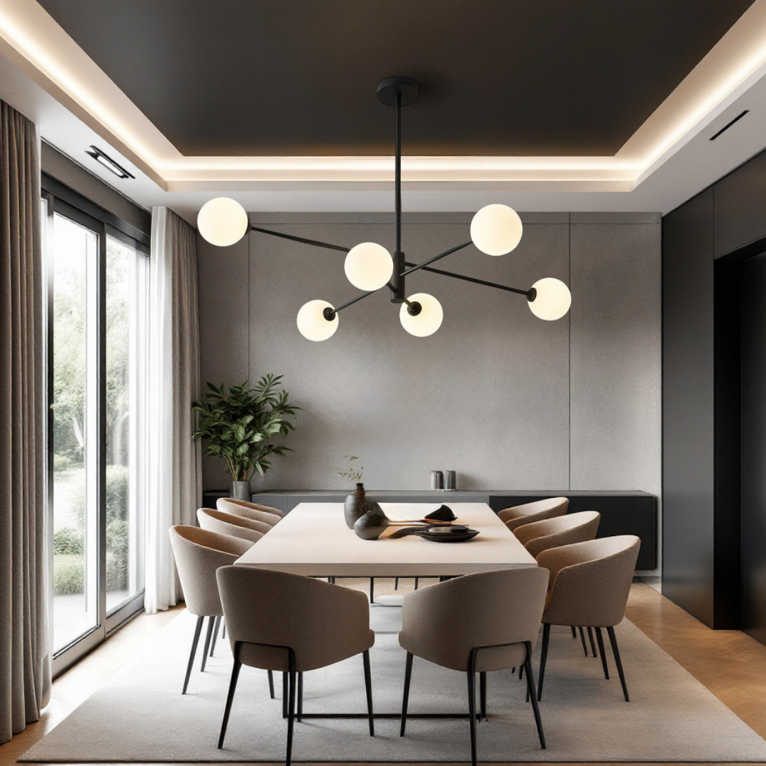 Lustra Abajur Mat Black ROD 6xE27