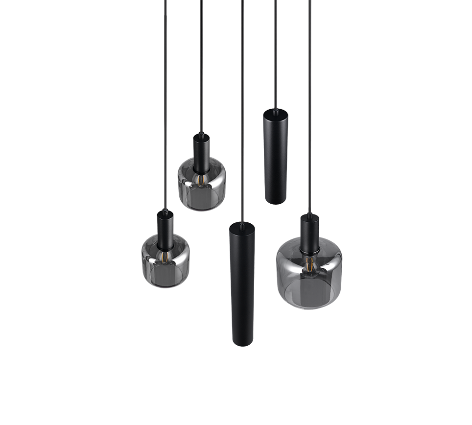 Lustra Premium MATARO Round Black Abajur Fumuriu