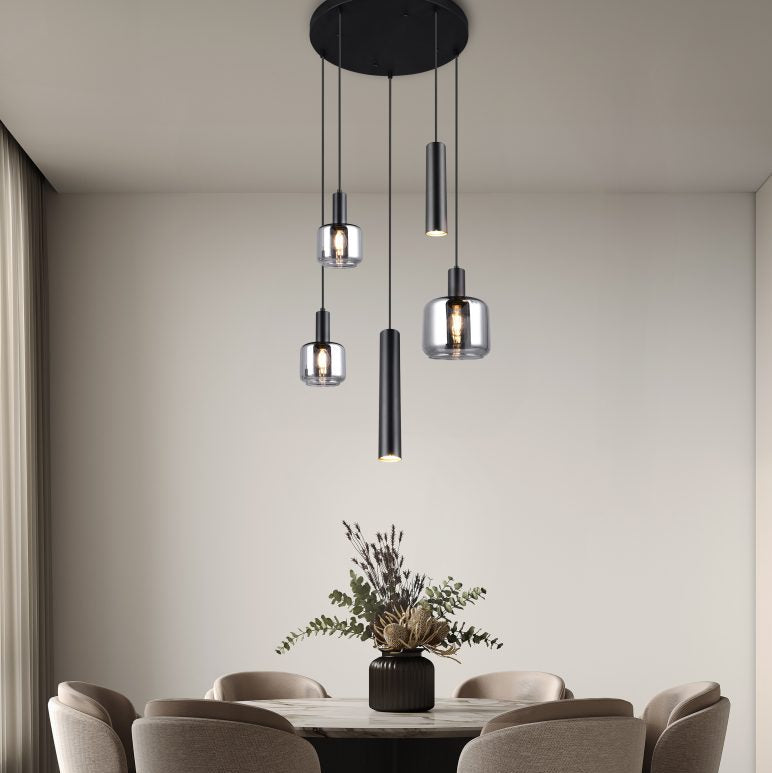 Lustra Premium MATARO Round Black Abajur Fumuriu