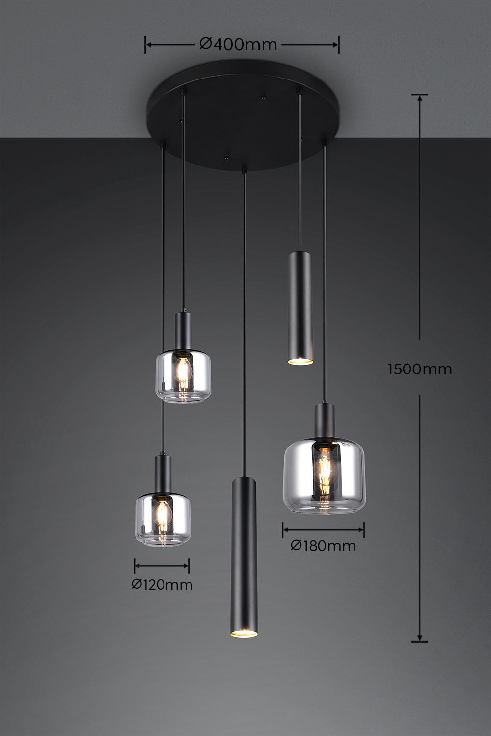 Lustra Premium MATARO Round Black Abajur Fumuriu