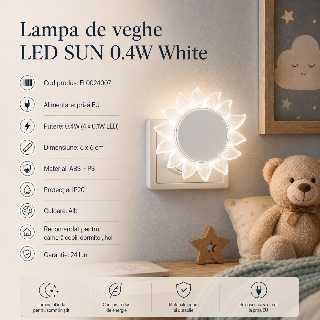 Lampa de veghe LED SUN 0.4W White
