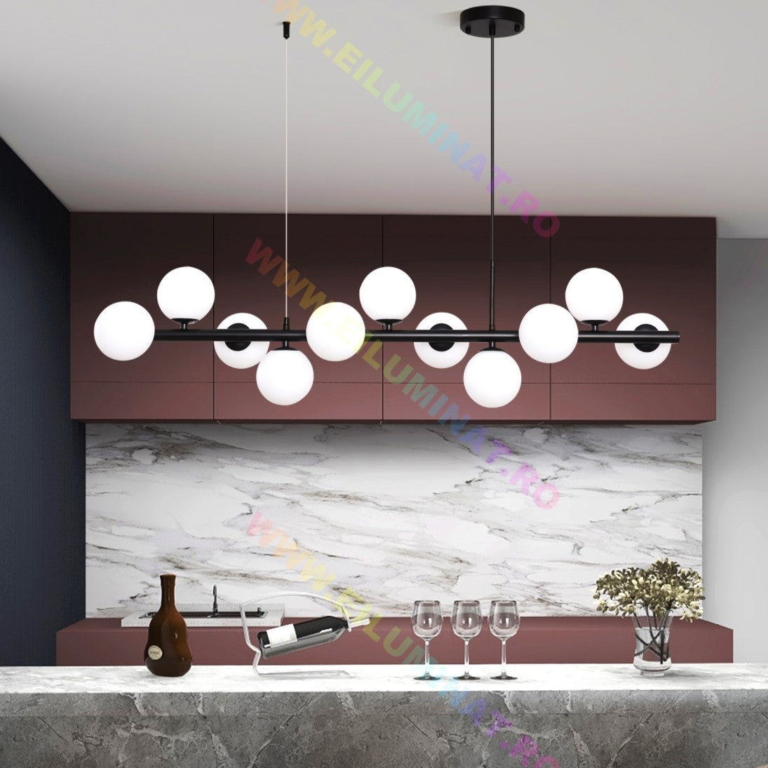 Lustra Abajur MAT BLACK Liniara 11xG9