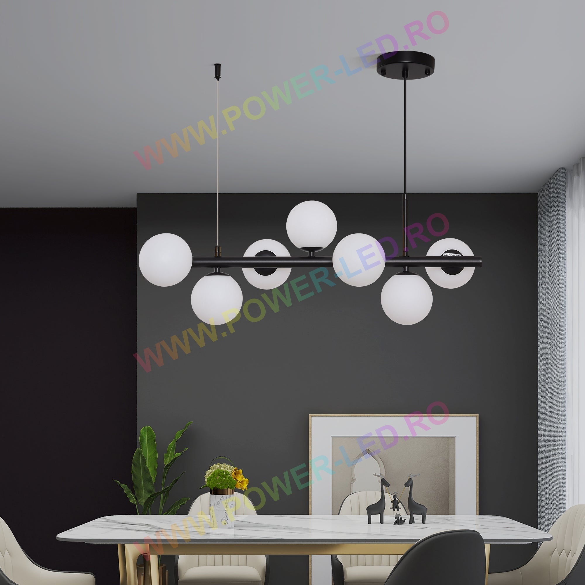 Lustra Abajur MAT BLACK Liniara 7xG9