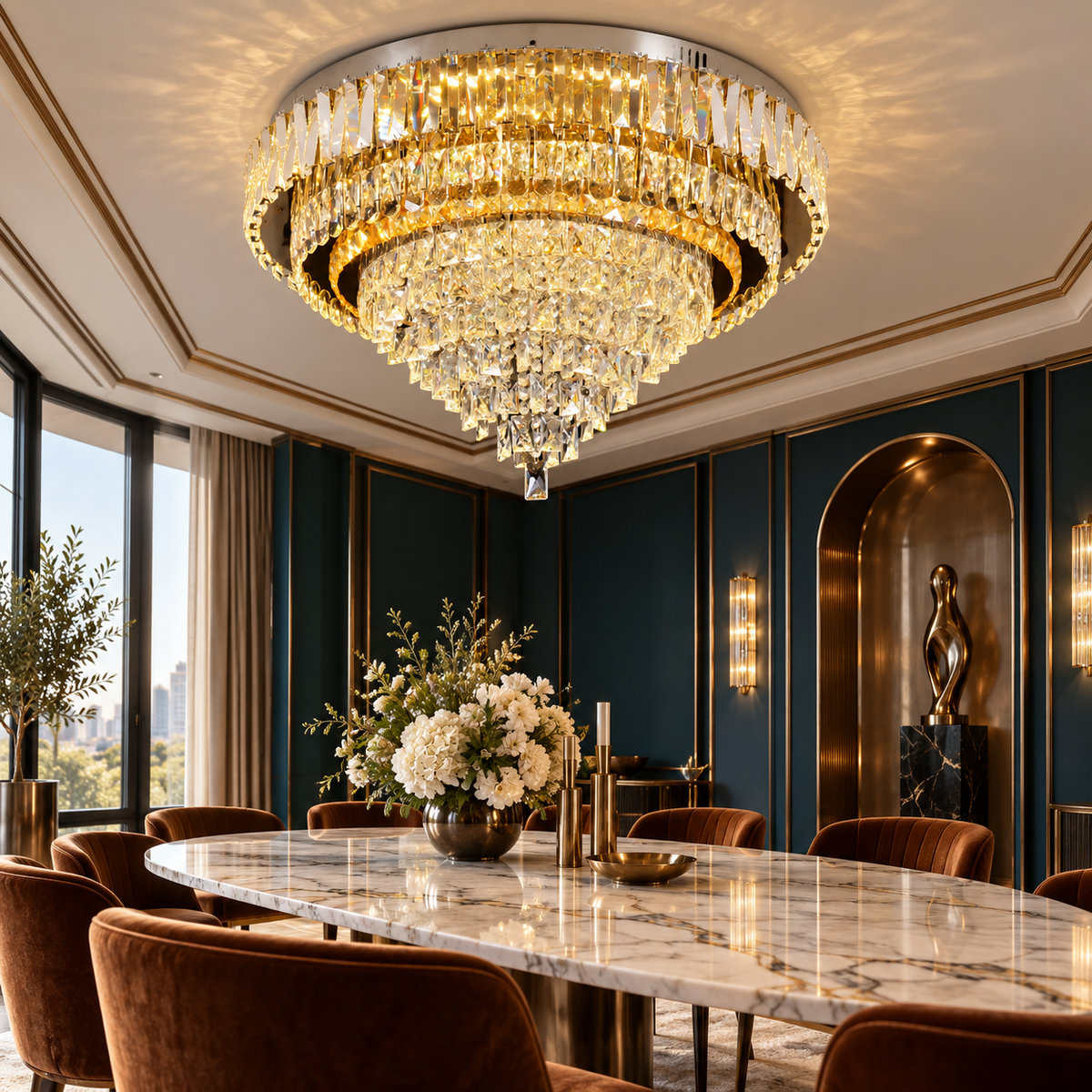 Lustra LED Cristal Aplicata Grandisomo Luce Rotunda Telecomanda