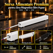 Sursa Alimentare White Premium pentru Sina Magnetica Hyper 100W | 48V | 24CM