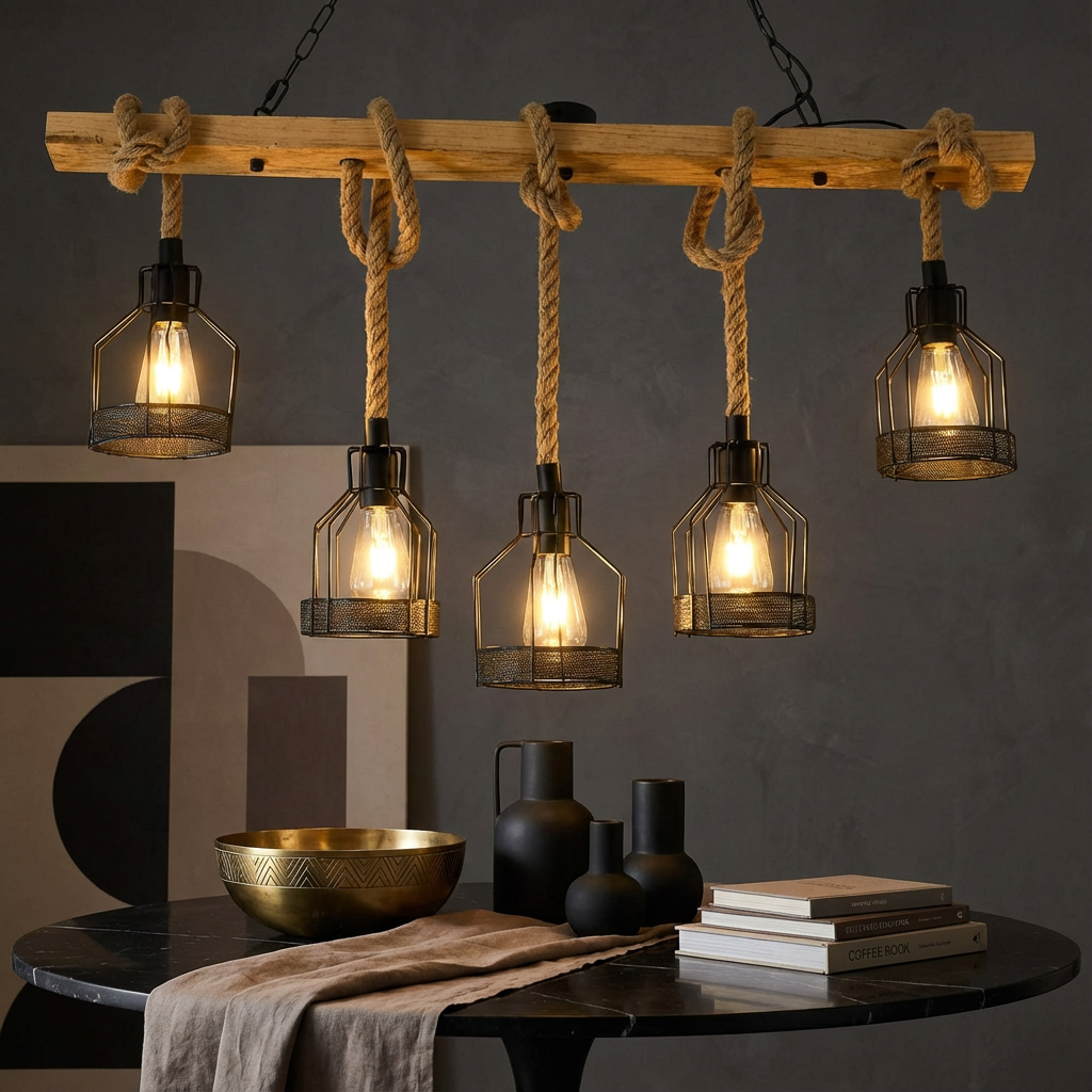 Lustra Wood Design Iron Cage 5XE27