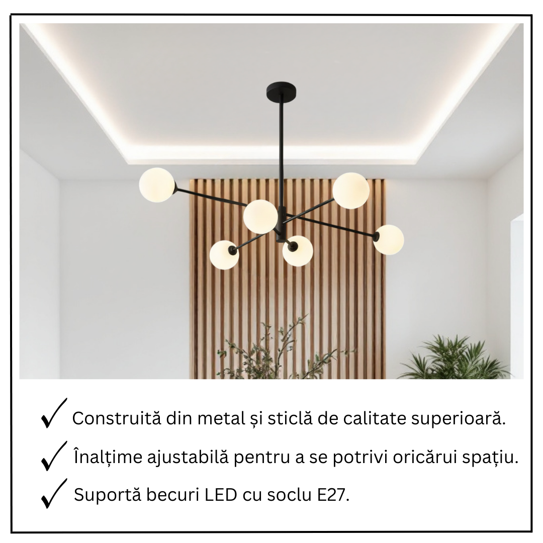 Lustra Abajur Mat Black ROD 6xE27