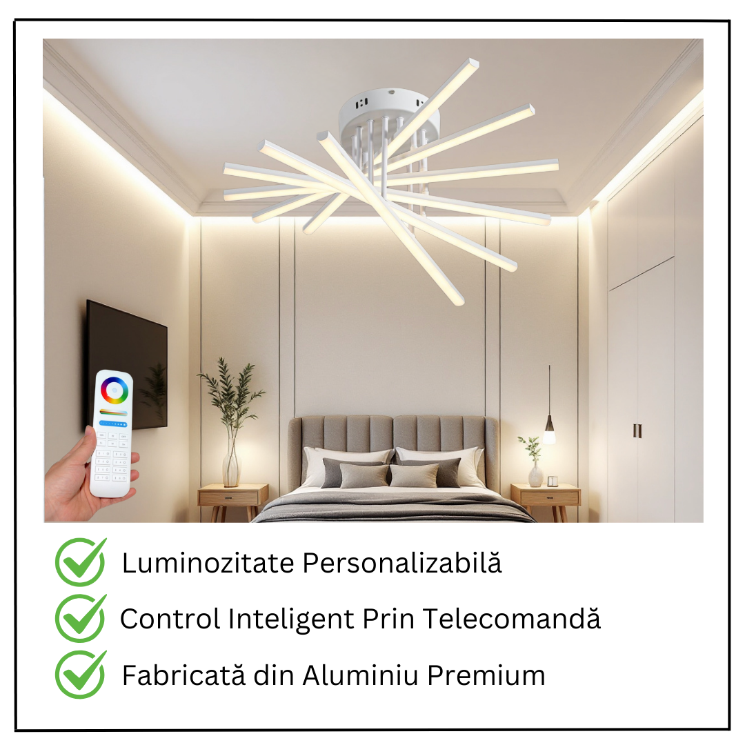 Lustra LED 96W Fano 6 Elemente ALB Echivalent 600W cu Telecomanda