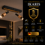 Lustra LED Premium IKARIS Black & Gold cu 2 Spoturi Reglabile