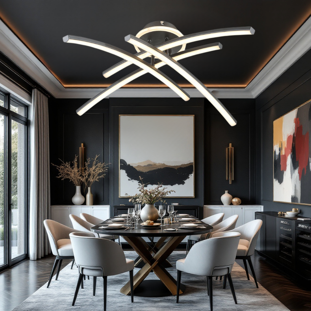 Lustra LED 66W Ophelia 4 Elemente NEAGRA Echivalent 400W Telecomanda