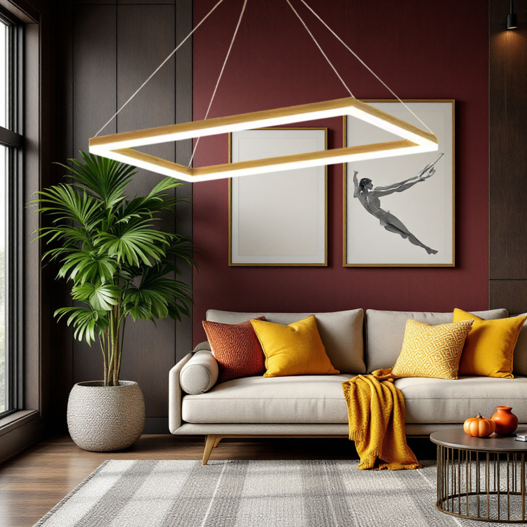 Lustra LED Suspendata 1 Element Rectangular 80X40CM Auriu Echivalent 400W