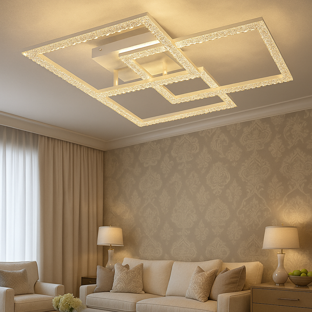 Lustra LED 3 Squares Cristal White Echivalent 800W Telecomanda