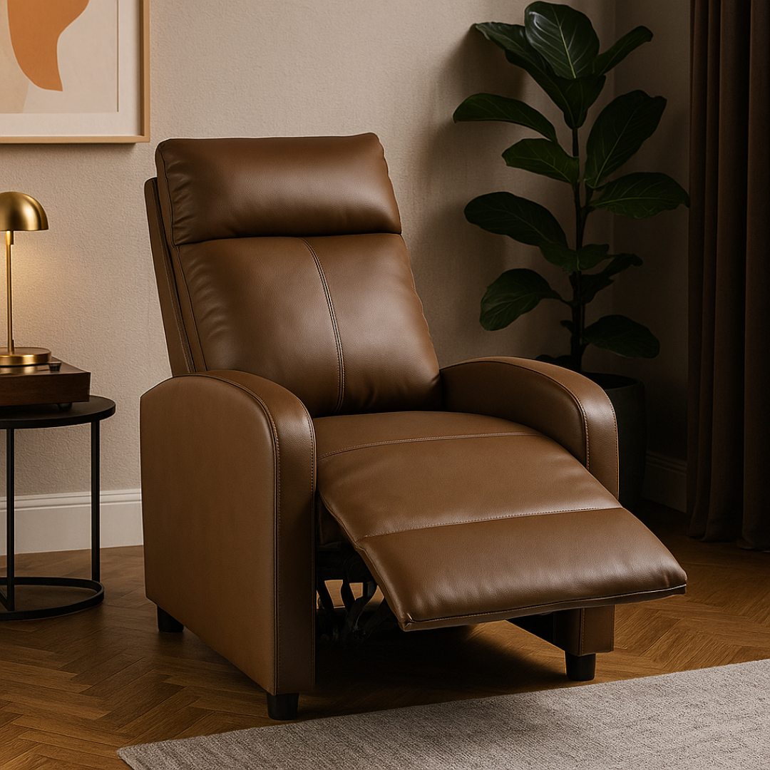 Fotoliu Recliner din Piele Ecologica Spatar Rabatabil si Suport Picioare Extensibil Maro