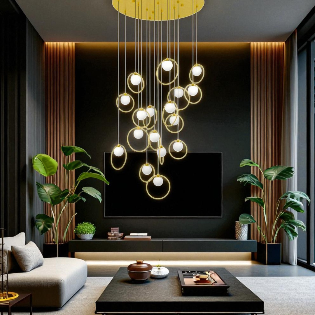 Lustra LED Suspendata Abajur PORTOCOLOM Gold Suport Rotund 17Elemente