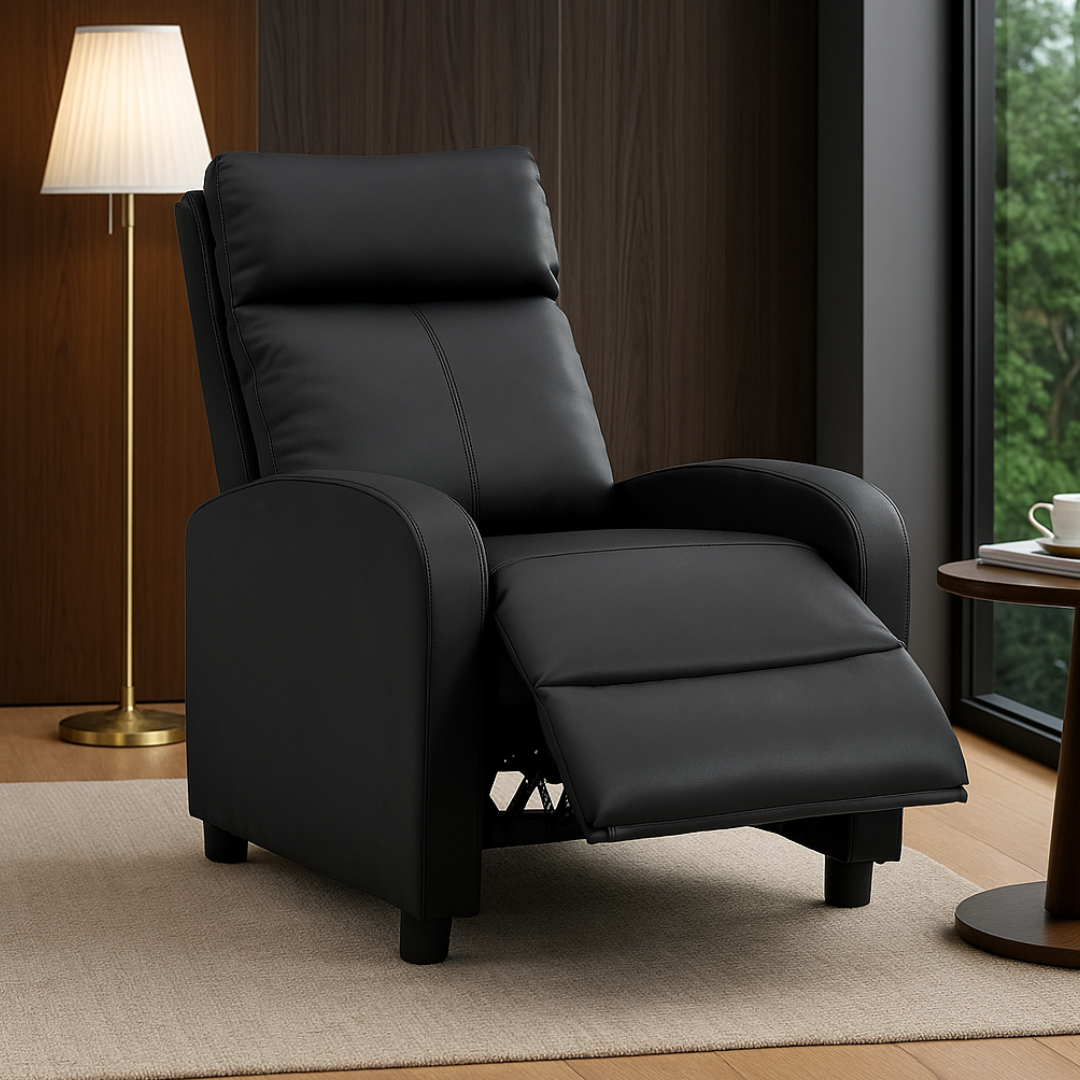 Fotoliu Recliner din Piele Ecologica Spatar Rabatabil si Suport Picioare Extensibil Negru