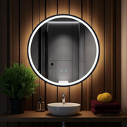 Oglinda Rotunda Neagra 60cm cu Dezaburire, Touch si 3 Lumini