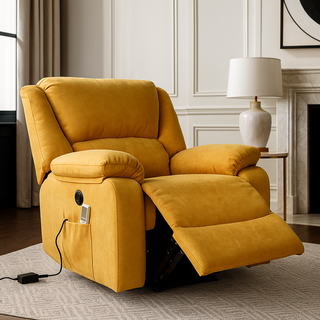 Fotoliu cu Masaj si Incalzire, Recliner Electric, Galben