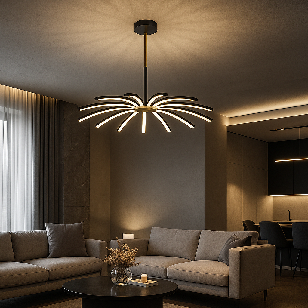 Lustra LED Suspendata Eteris Black&Gold 14 Elemente Echivalent 600W Telecomanda