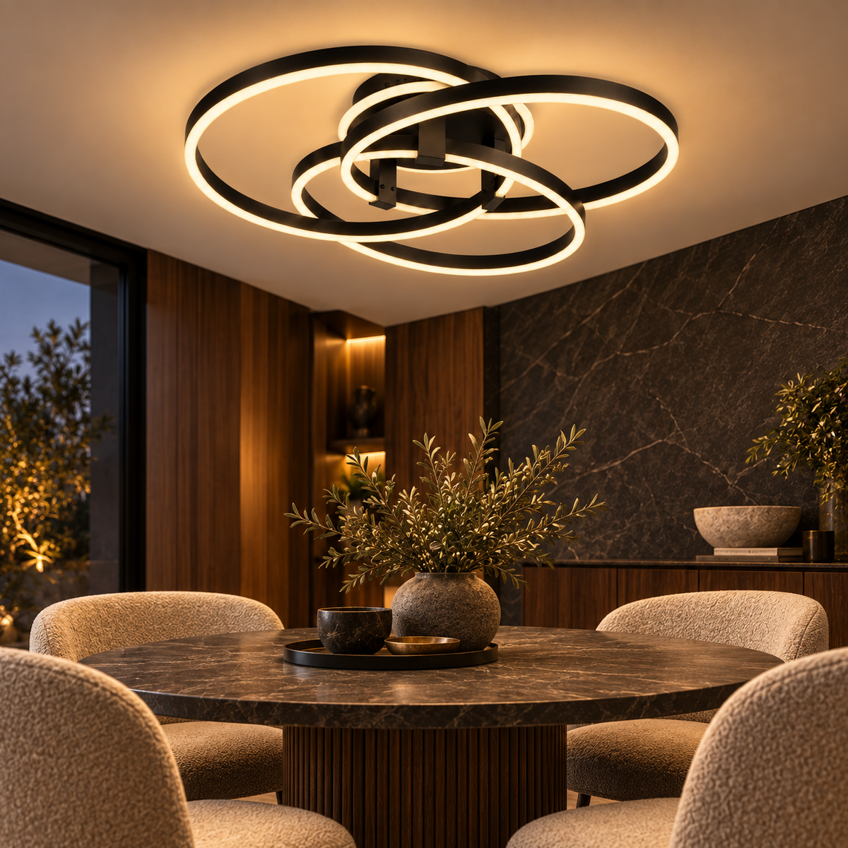 Lustra LED Zyola Rings Black Echivalent 450W Telecomanda