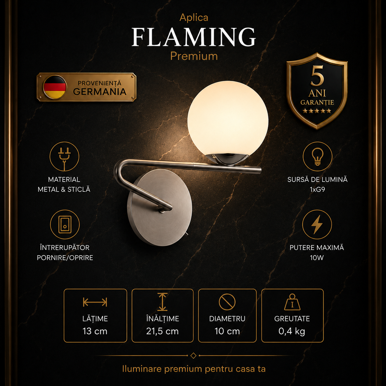 Aplica Premium Flaming Silver 1xG9
