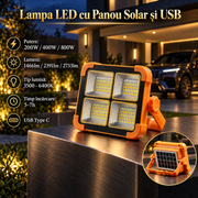 Lampa LED Turbo cu Panou Solar si Incarcare USB | 3 Tipuri de Lumina