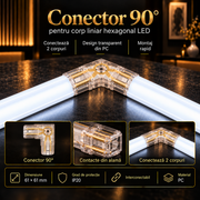 Conector HEGZA 90° pentru 2 x Corp Liniar Hexagonal LED