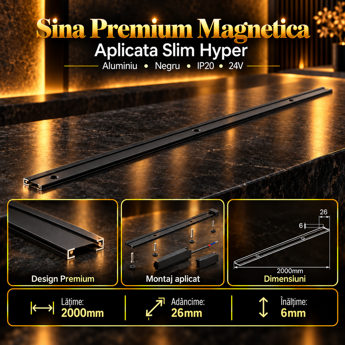 Sina Magnetica Aplicata Hyper Black Premium 200CM