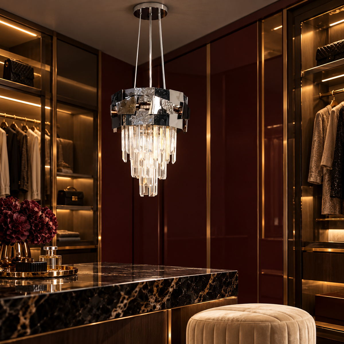 Candelabru Cristal Modern Troy Negru Lucios