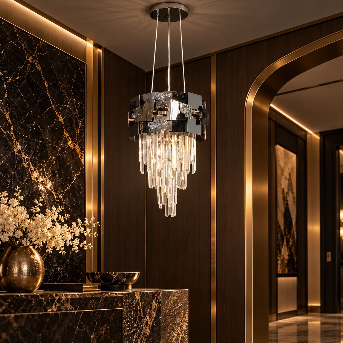 Candelabru Cristal Modern Troy Negru Lucios