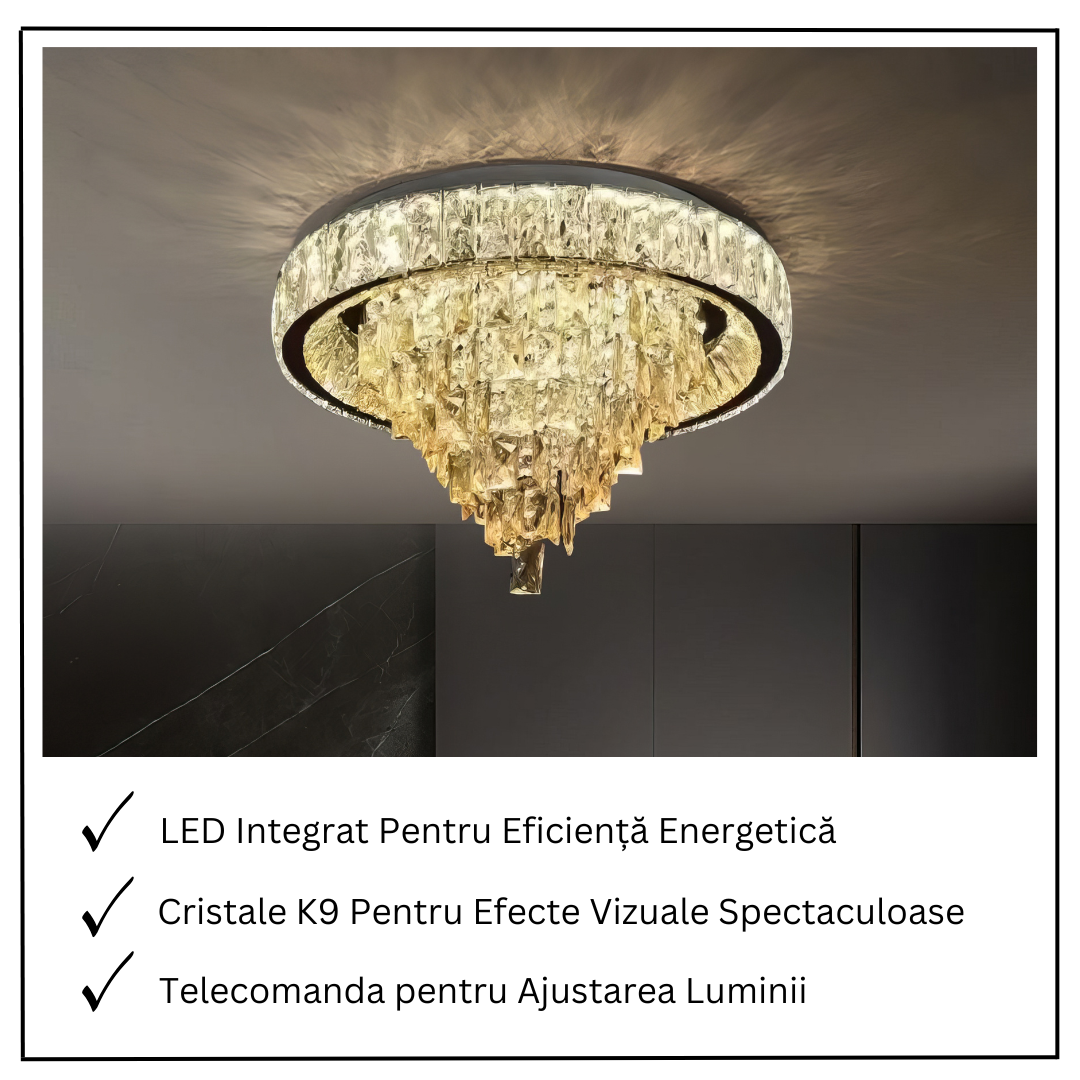 Lustra LED Cristal Aplicata Royal Round Telecomanda Echivalent 700W