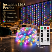 Instalatie LED Perdea Ploaie 300 LED-uri 3M×3M | 8 Moduri | Telecomanda | USB | Multicolor