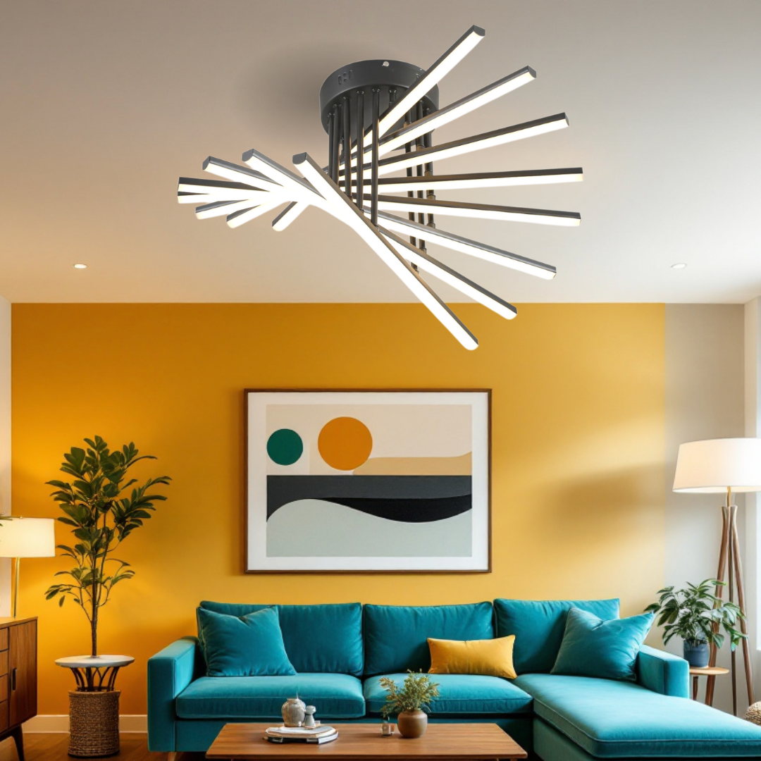 Lustra LED 128W Fano 8 Elemente NEGRU Echivalent 800W cu Telecomanda