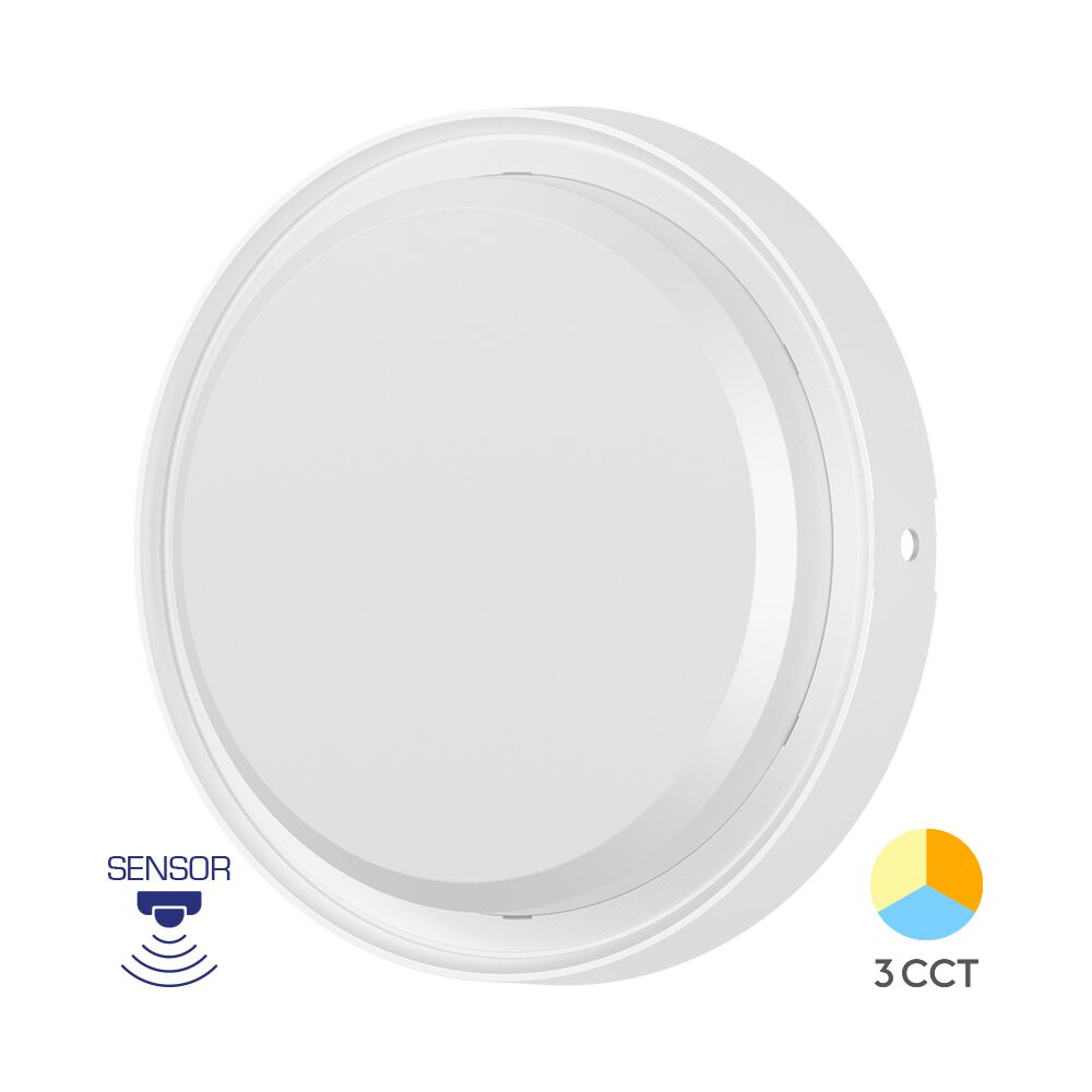 Plafoniera LED White Bulkhead 18W, 22cm, IP65, CCT, 2020lm cu Senzor