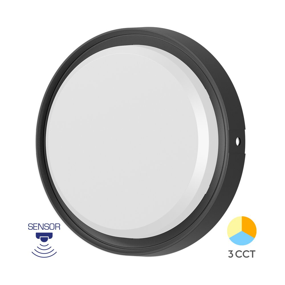 Plafoniera LED Black Bulkhead 18W, 22cm, IP65, CCT, 2020lm cu Senzor