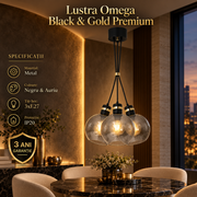 Lustra Abajur Omega Black & Gold Premium 3xE27