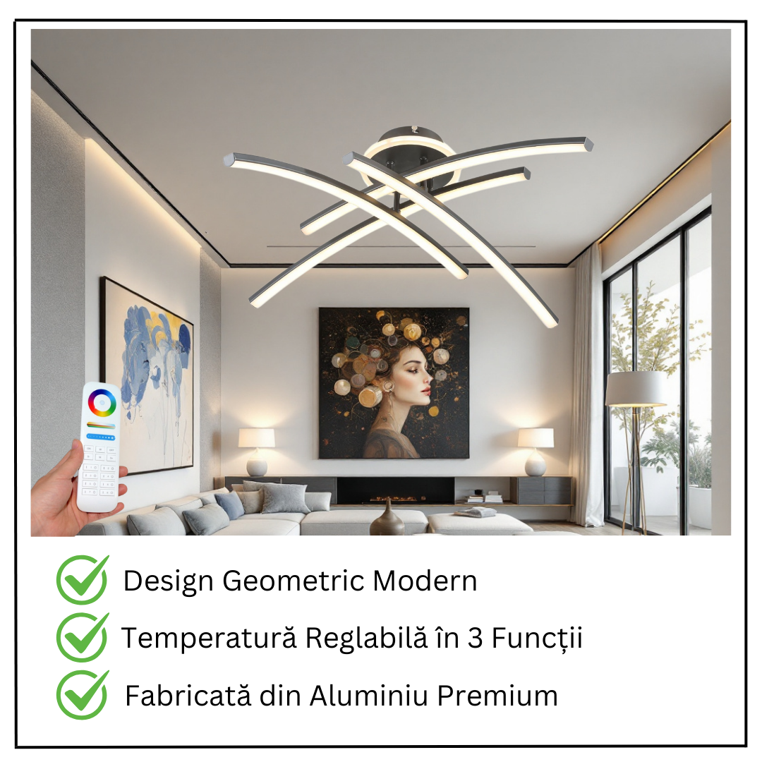 Lustra LED 66W Ophelia 4 Elemente NEAGRA Echivalent 400W Telecomanda