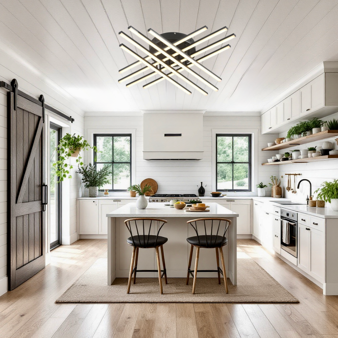 Lustra LED 144W X cu 8 Linii NEGRE Echivalent 1000W cu Telecomanda