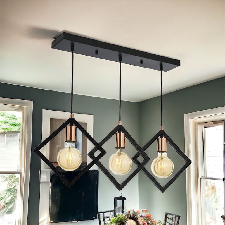 Lustra Vintage 3XE27 TRIANGLE Gold+Black