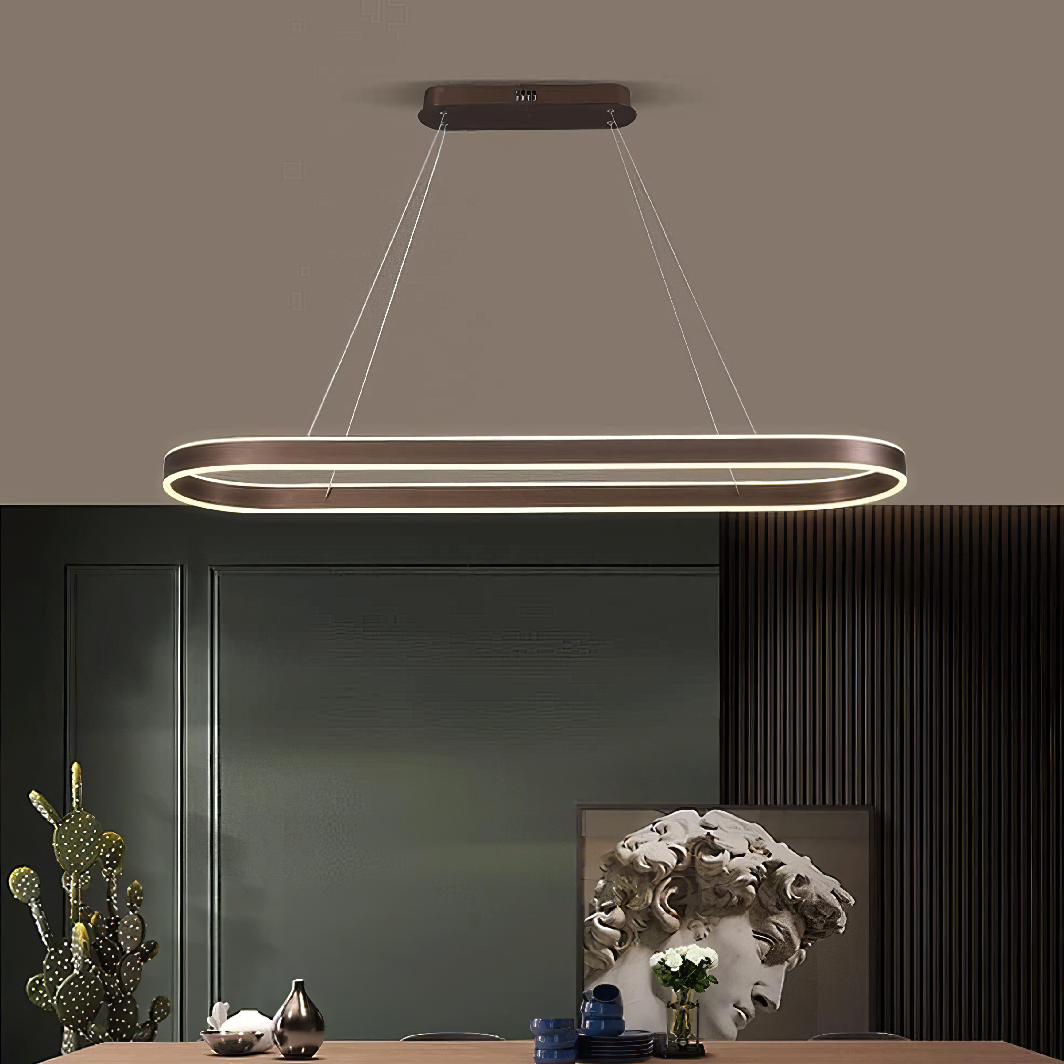 Lustra LED KING Wenge 1 Segment Oval Echivalent 400W Telecomanda