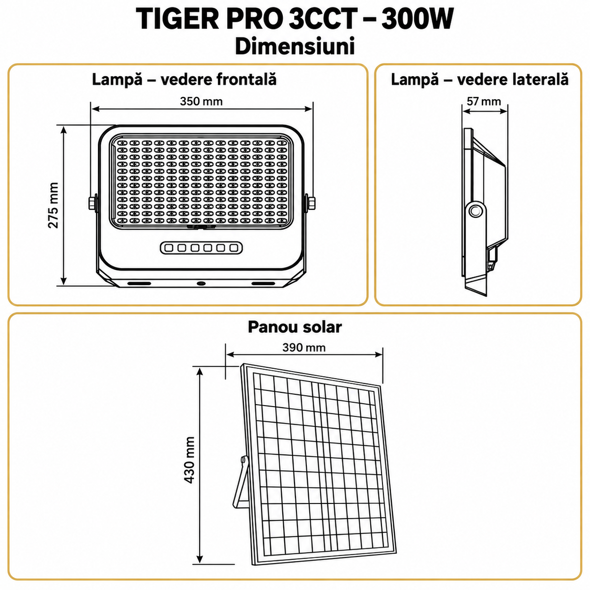 Lampa LED Solara Tiger Pro cu Panou Reglabil si Telecomanda cu 3 Tipuri de Lumina