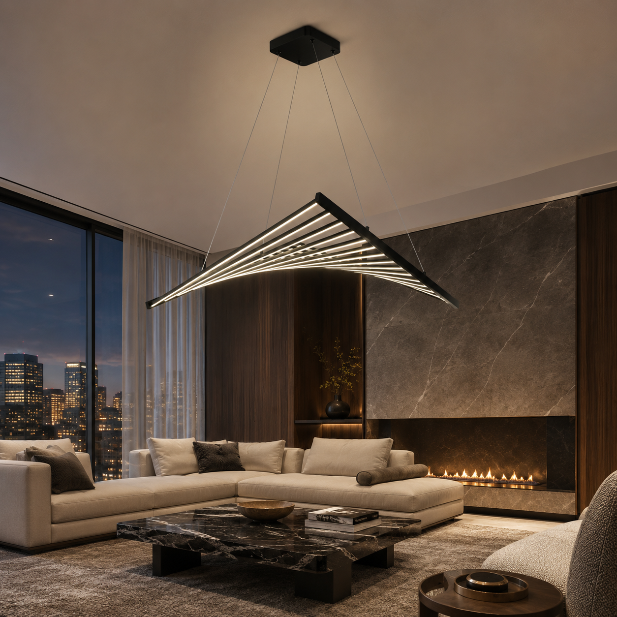 Lustra LED Suspedanta Unique FLUCTUS Black Echivalent 550W