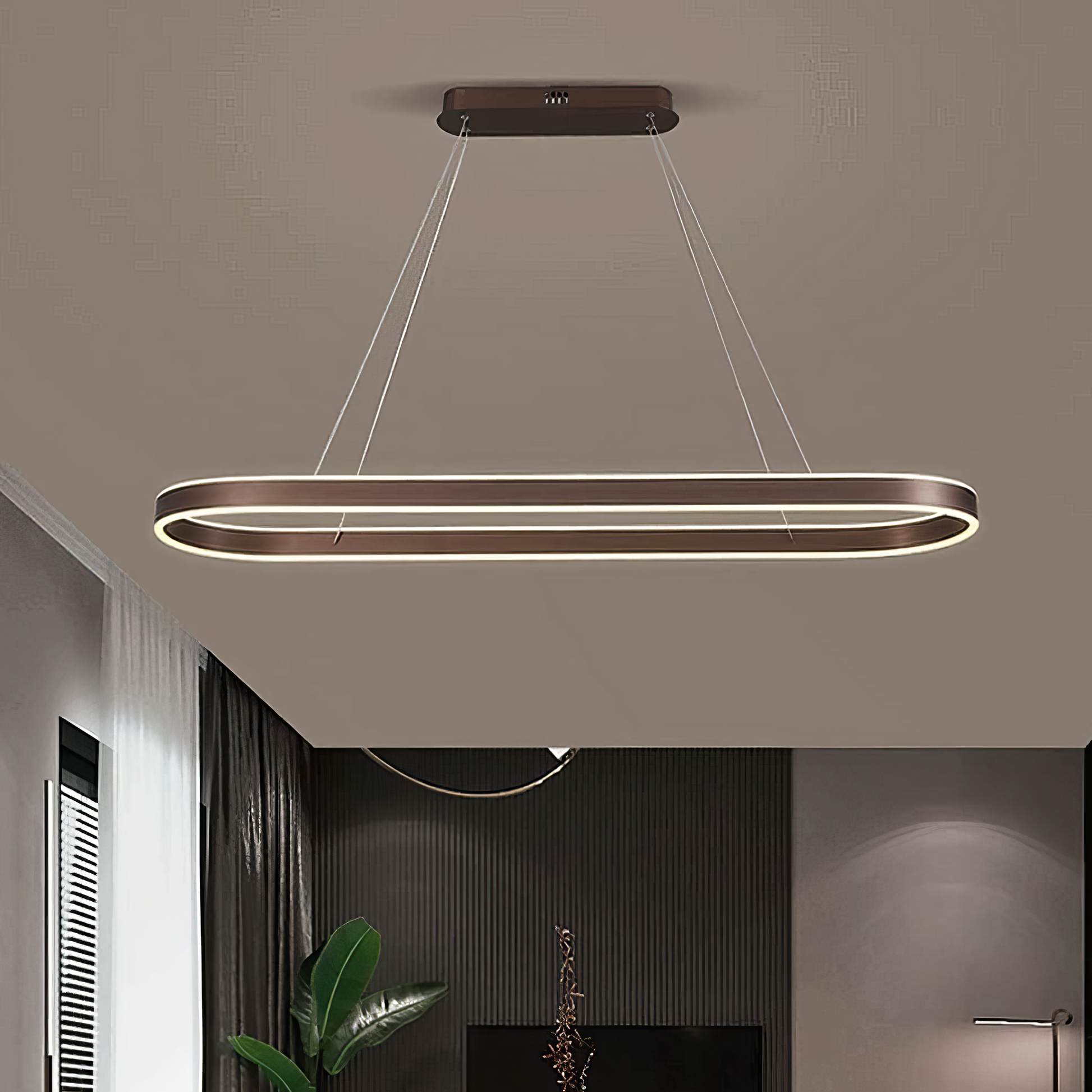 Lustra LED KING Wenge 1 Segment Oval Echivalent 400W Telecomanda