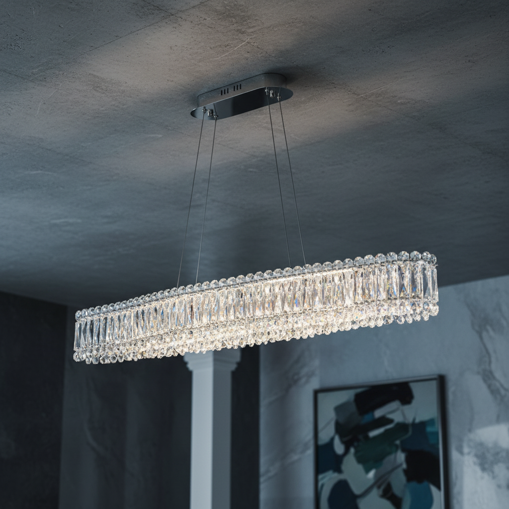 Lustra LED Suspendata ALESSO Cristal Liniara Silver Echivalent 400W