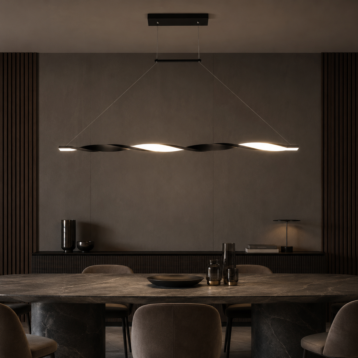 Lustra LED Liniara TWIST Black 100CM Echivalent 190W Telecomanda