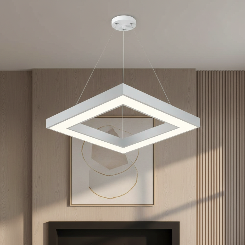 Lustra LED Suspendata RENZO Square White Telecomanda Echivalent 300W